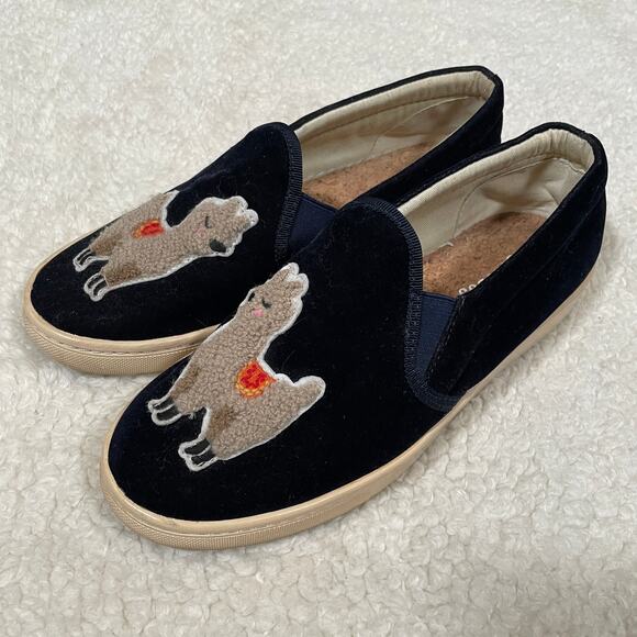 Soludos Llama Velvet Slip On Sneakers Navy Blue Fuzzy Terry Cloth 6 - Picture 2 of 8